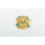 A Vintage Ladies Attractive Hand Made High 9ct Gold Turquoise Set Brooch c 1960's/1970's, 1.
