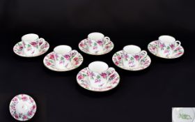 Shelley Early Set of 6 Coffee Cans and Six Saucers ' Haddon ' Design, Pattern No 10880, Reg No