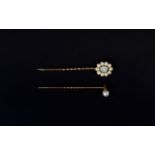 Victorian - Ladies Pair of 9ct Gold Set Stick Pins - Late 1890's.