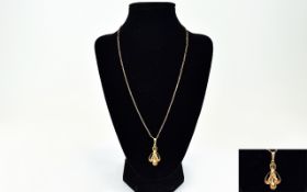 9ct Gold Pendant Drop with attached fancy 9ct gold chain.