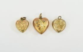 Antique Collection Of 9ct Gold Heart Shaped Hinged Lockets Three in total, all fully hallmarked.