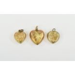 Antique Collection Of 9ct Gold Heart Shaped Hinged Lockets Three in total, all fully hallmarked.