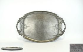 English Pewter Arty Nouveau Tray by Hutton of Sheffield, Liberty Design No 1105, Planished & Moulded