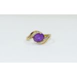 Ladies 9ct Gold Set Amethyst and Diamond Dress Ring. Fully Hallmarked. Ring Size - P. Excellent