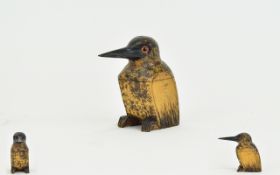 A Well Carved 19th Century Black Forrest ( Wooden ) Inkwell In The Form of a Woodpecker with Glass