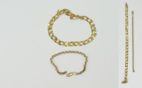 9ct Gold Bracelets Fancy Link and Belcher Design ( 2 ) Two In Total. Fully Hallmarked. 8.8 grams.