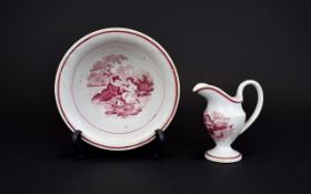 A Miniature 19th Century Jug & Bowl Set. Bowl - 4.5 Inches Diameter by 1.3/4 Inches Depth. Jug - 3