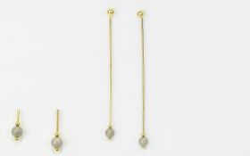 Ladies Pair of 9ct Gold Long Drop Earrings with Bauble Drops.