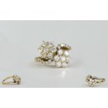 Ladies Impressive And Nice Quality 18ct Gold Double Cluster Diamond Ring With Diamond Set Shoulders.