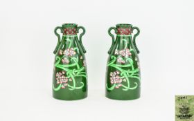 Foley Intarsio Attractive Pair of Bottle Shaped Art Nouveau Twin Handle Vases. c.1900 - 1910. No