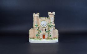 Early Staffordshire Castle Clock Spill Vase, From The 1850's. The Castle Is Decorated with Vines and