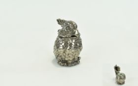 A Mid to Late 19th Century English Grotesque Bird - Martin Brothers Style Silvered Figural Inkwell,