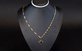 Vintage 9ct Gold Stone Set Pendant with Attached 14ct Gold Fancy Twist Chain.