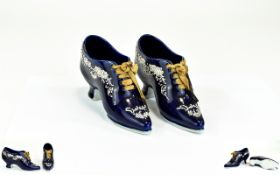 Victorian Fine Pair of Miniature Porcelain Hand Painted and Hand Decorated Ladies High Heel Shoes