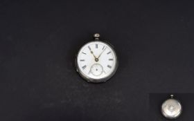 Victorian Silver Fussee Open Faced Pocket Watch, White Dial and Black Numerals.