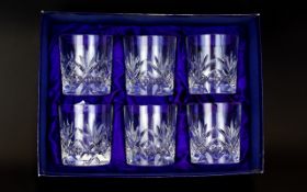 Royal Doulton Boxed Set Of Six Finest Cut Crystal Whiskey Glasses 'Georgian' design.