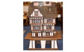 Large Bespoke Dolls House, In The Style of a Georgian Thatched Roof Cottage, Magnetic Front,