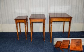 A Good Quality and Expensive Set of Graduated Occasional ( Nest ) 3 Walnut Tables with Cross banded