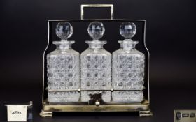 Victorian Fine Quality And Stylish Silver Plated Tantalus With 3 Cut Glass Decanters Maker John