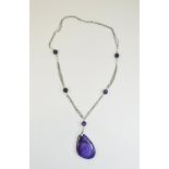 Large Purple Agate Pendant Necklace, a t