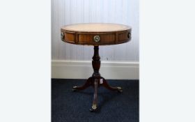 Round Leather Topped Drum Table with tri