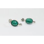 Malachite J-Hoop Earrings, two oval cabo