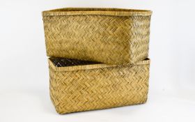 Vintage Woven Rattan Lidded Travel Baske