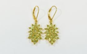 Peridot Pair of Cluster Drop Earrings, t