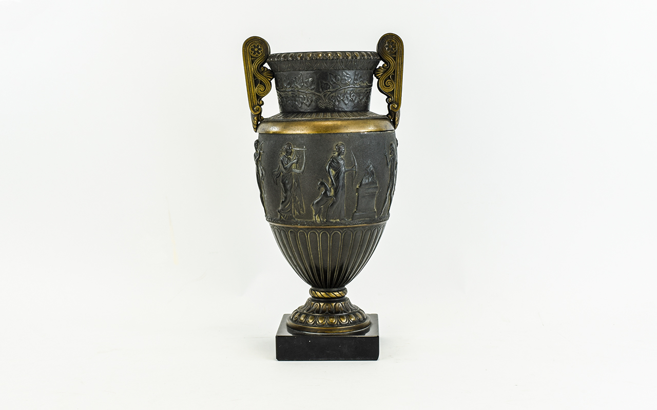 Bronzed Twin Handled Urn with classical