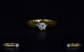 18ct Gold Set Single Stone Diamond Ring, The Round Brilliant Cut Diamond of Good Colour and Clarity.