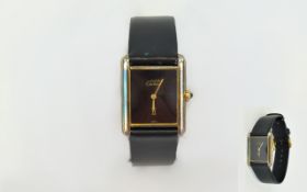 Cartier Must De Quartz Silver Gilt Case Wrist Watch.