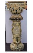 German Stoneware Jardiniere And Stand Decorated Throughout Depicting Lions, Shields, Knights,