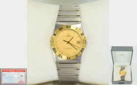 Gents Omega Constellation Bracelet Wristwatch The textured gilt dial, with applied dot hour markers,