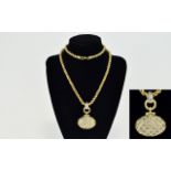 18ct Gold Designer Necklace And Pendant Rope Twist Design Chain Suspending A Large Oval Pendant Set