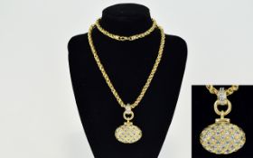 18ct Gold Designer Necklace And Pendant Rope Twist Design Chain Suspending A Large Oval Pendant Set