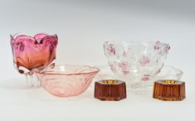 A Collection Of Decorative Glass Items Six items in total to include small rose tone bon bon dish,