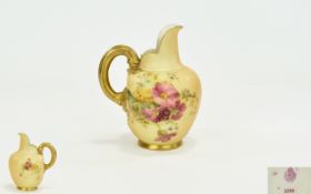Royal Worcester Blush Ivory Helmet Shaped Flat Backed Jug. Handpainted with images of summer flowers