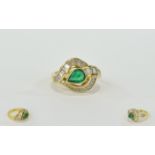 Ladies - 18ct Gold Set Emerald and Diamond Cluster Ring,