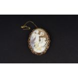 Edwardian Ladies Period 9ct Gold Framed Oval Shaped Shell Cameo,