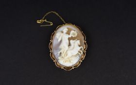 Edwardian Ladies Period 9ct Gold Framed Oval Shaped Shell Cameo,