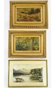 Pair Of Decorative Framed Prints, Country Landscapes, 20 x 15 Inch Broad Gilt Swept Frames.