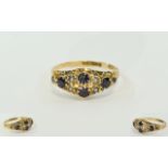 Ladies 9ct Gold Set Sapphire and Pearl Gypsy Set Ring. Hallmark Birmingham 1919. Ring Size P-Q.