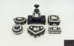 Wedgwood Black Jasper Ware Candy Boxes Six in total in black ceramic with traditional white