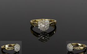 Ladies 9ct Gold Diamond Set Cluster Ring. Flowerhead Setting. Fully Hallmarked. 3 grams.