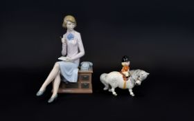 Nao by Lladro Figure Young Secretary Sitting on a Desk.