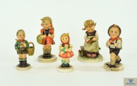 Hummel Early Figures ( 5 ) Five In Total. Comprises 1/ School Girl. 2/ Little Girl with Doll.