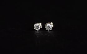 Pair Of Ladies 18ct White Gold Diamond Stud Earrings Each Set With A Round Modern Brilliant Cut
