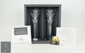 Two Millennium Collection Waterford Fine Cut Crystal Pair of Toasting Flutes - Toast of The Year