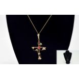 9ct Gold Edwardian Pendant Stylised Cross Design,