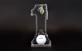 Waterford - Golfing Interest. Cut Lead Crystal ' Hole In One '- Well Done Prism. 7.5 Inches Tall.